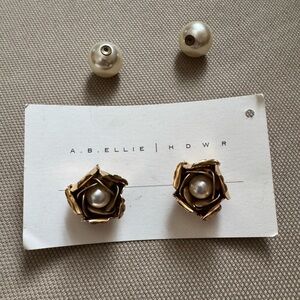Gold and pearl Rose Earrings